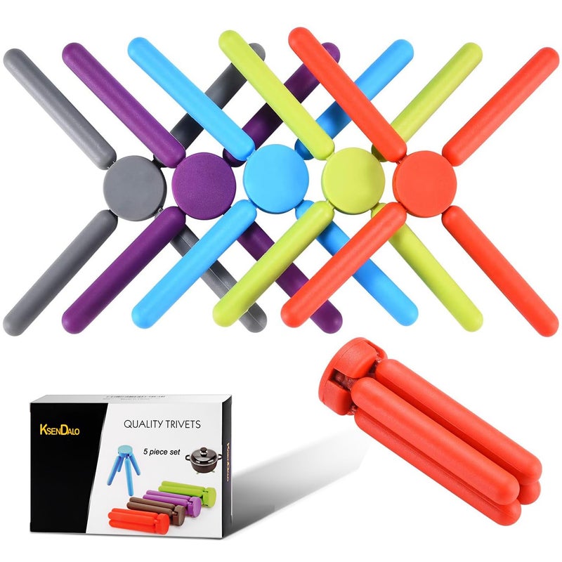 KSENDALO KSENDALO 5 Pack Thick Silicone Trivets for Hot Dishes EcoFriendly Foldable Trivets for Hot Pots and Pans Folding Trivet Save Much Space for Kitchen Home MultiColor