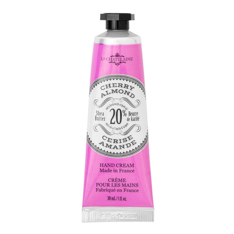 La Chatelaine 20 Shea Butter Hand Cream Travel Size Organic Argan Oil Moisturizing Nourishing Repairing Extra Rich NonGreasy Made in France Paraben Free 1 oz 30ml Cherry Almond