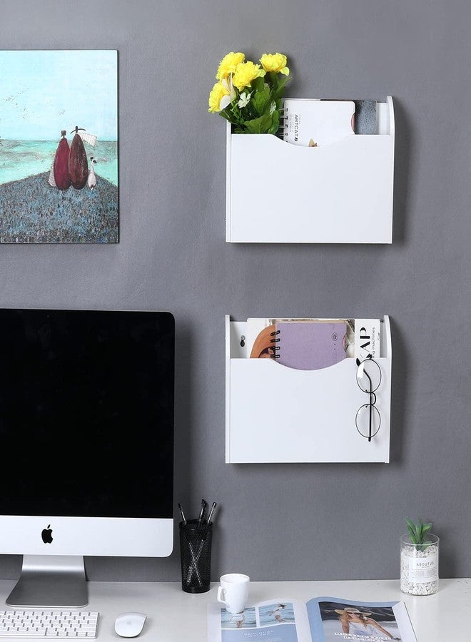 PAG Wall File Holder Wall Mounted Wood Hanging File Organizer for Office, 2 Pockets, White - Image 5