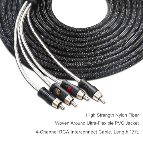 RECOIL P417 Premium 100% Oxygen Free Copper 17ft 4-Channel RCA Audio Interconnects Cable 4X RCA Male to 4X RCA Male Double Shielded with Noise Reduction - Image 3