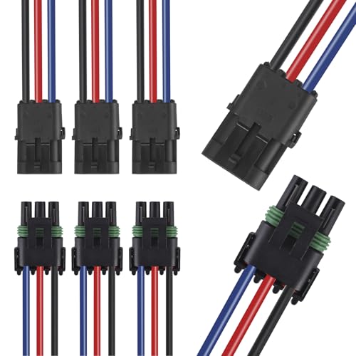 MUYI 14AWG Electrical Connectors Kits 3 Sets 3 Pin Way Wire Harness Connectors Weatherpack Pack Connector Kit - Image 1