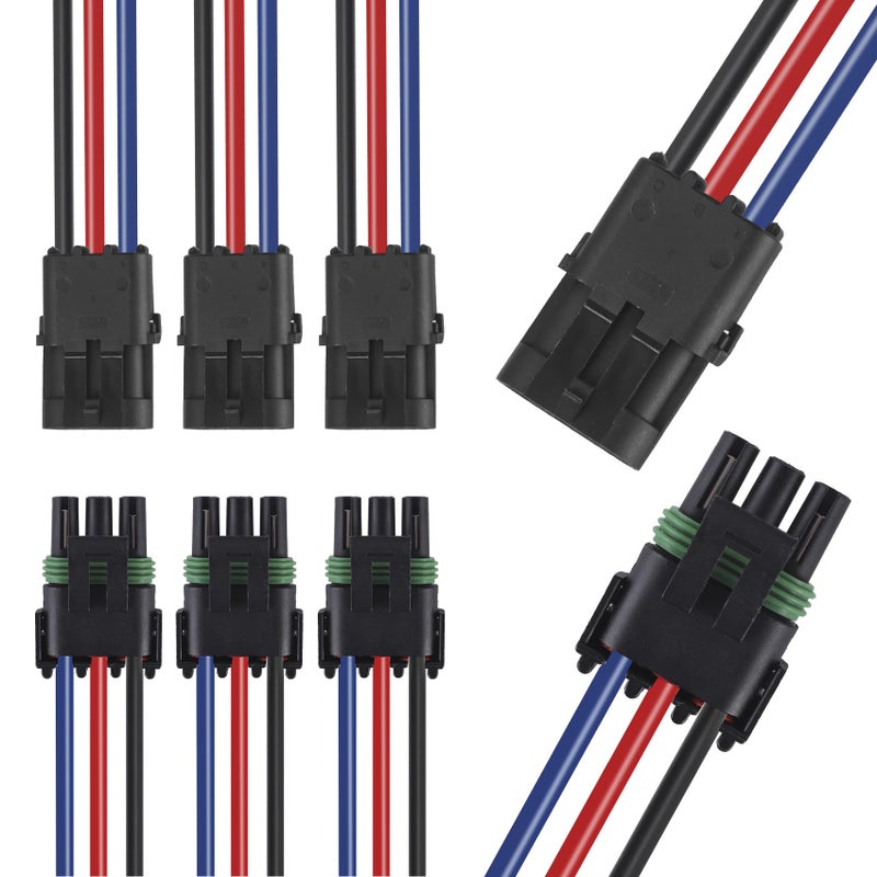 MUYI 14AWG Electrical Connectors Kits 3 Sets 3 Pin Way Wire Harness Connectors Weatherpack Pack Connector Kit - Image 3