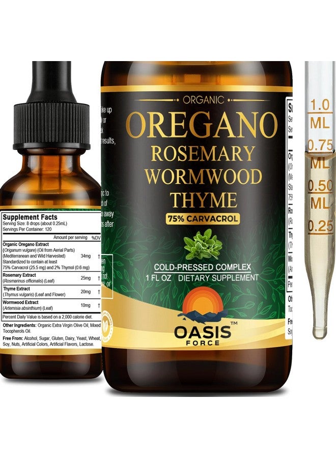 زيت الأوريجانو العضوي من أوزيسفورس - قطرات سائلة مع 75% كارفكرول عالي - مكمل عشبي من الأوريجانو المتوسطي البري لصحة المناعة والهضم، نباتي، خالي من السكر، خالي من الكحول، غير معدل وراثيًا، 1 أونصة سائلة - Image 1