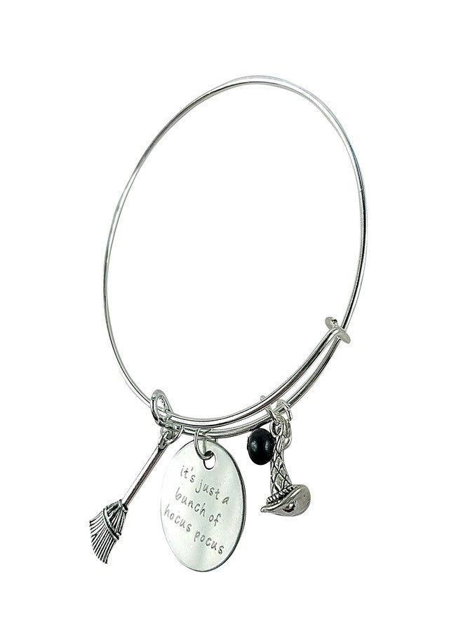Art Attack It’s Just A Bunch of Hocus Pocus Halloween Cute Expandable Bracelet Witch Hat Charm Party Favor for Women Black Bead (Silver)