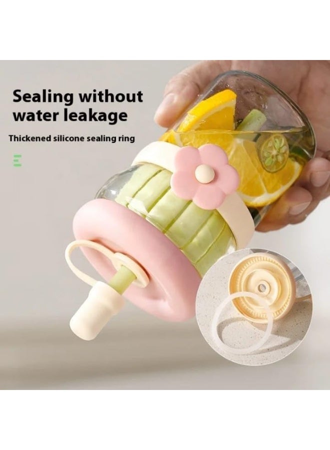 500ml Glass Water Bottle with Straw & Leak-Resistant Lid - Reusable Drinking Cup - Image 5