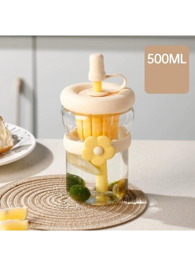 500ml Glass Water Bottle with Straw & Leak-Resistant Lid - Reusable Drinking Cup - Image 4