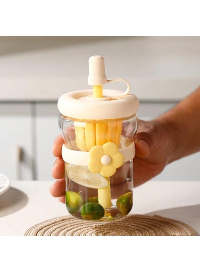 500ml Glass Water Bottle with Straw & Leak-Resistant Lid - Reusable Drinking Cup - Image 2