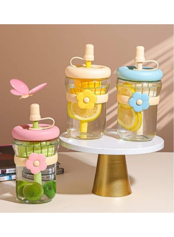 500ml Glass Water Bottle with Straw & Leak-Resistant Lid - Reusable Drinking Cup - Image 3