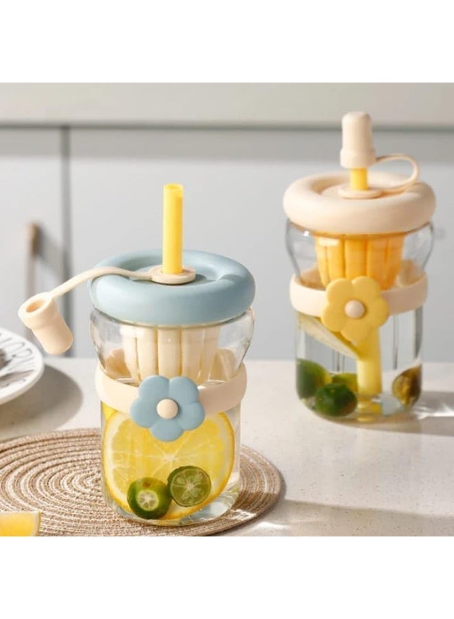 500ml Glass Water Bottle with Straw & Leak-Resistant Lid - Reusable Drinking Cup - Image 1