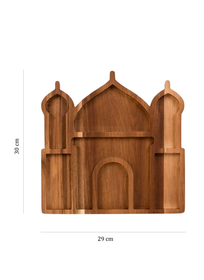 Hilalful - HilalFul Mosque Wooden Platter | Multipurpose | Acacia Wood | Kitchenware | Serveware | Trays for Kitchen Decoration | Home Decor Centrepieces for Eid, Ramadan, Eid Al Adha | Tray Organizer Gift - Image 1