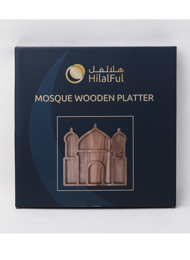 Hilalful - HilalFul Mosque Wooden Platter | Multipurpose | Acacia Wood | Kitchenware | Serveware | Trays for Kitchen Decoration | Home Decor Centrepieces for Eid, Ramadan, Eid Al Adha | Tray Organizer Gift - Image 1