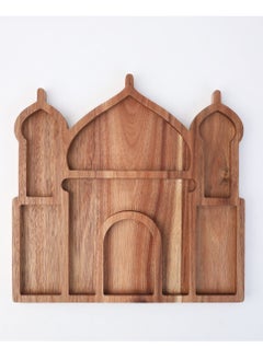 HilalFul Mosque Wooden Platter | Multipurpose | Acacia Wood | Kitchenware | Serveware | Trays for Kitchen Decoration | Home Decor Centrepieces for Eid, Ramadan, Eid Al Adha | Tray Organizer Gift