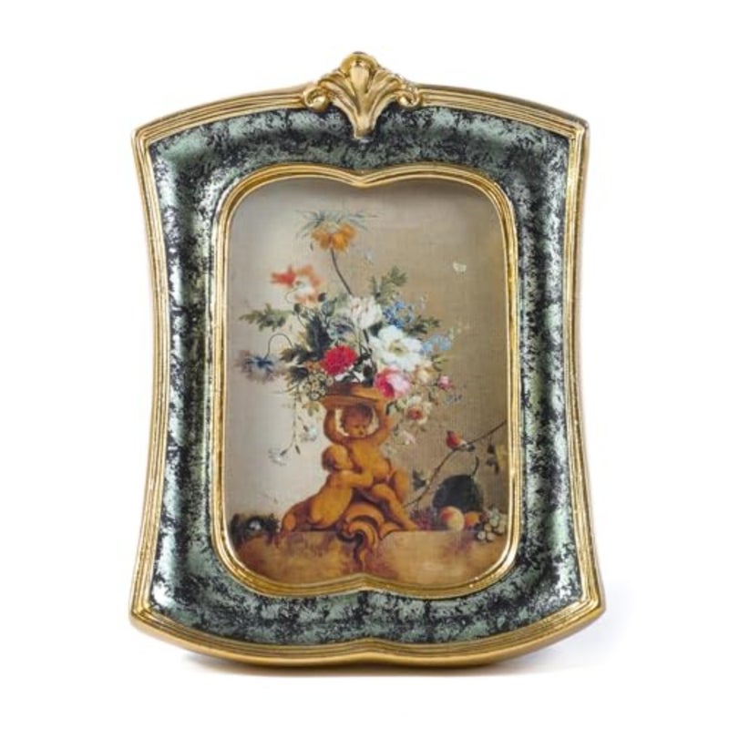 Vintage Picture Frame 2.5x3.5 Antique Ornate Photo Frame Tabletop and Wall Hanging, Decorative Retro Design Home Decor, Old-Fashioned Photo Gallery Art, Moss Agate Green - Image 1