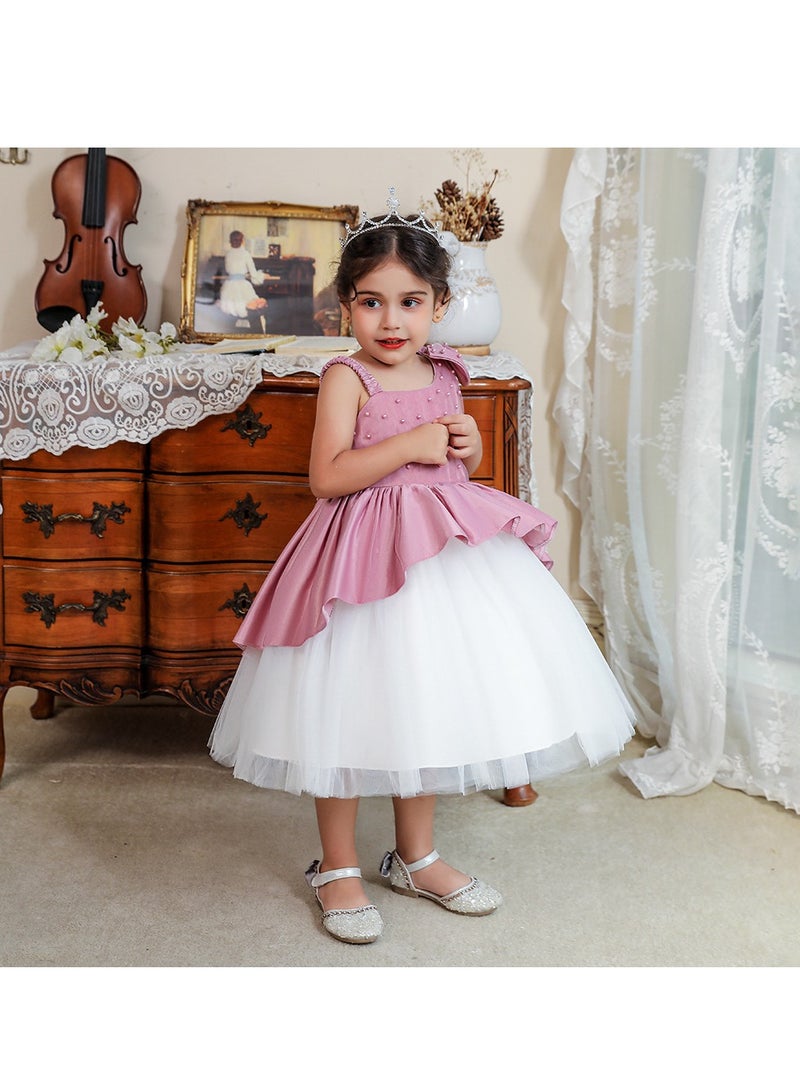 2-3Y Toddler Girl One Shoulder Princess Pageant Formal Dress, Pink Gown with Bow and Puffy Tulle Layers, Ideal for Birthday, Eid, Party  - Image 3