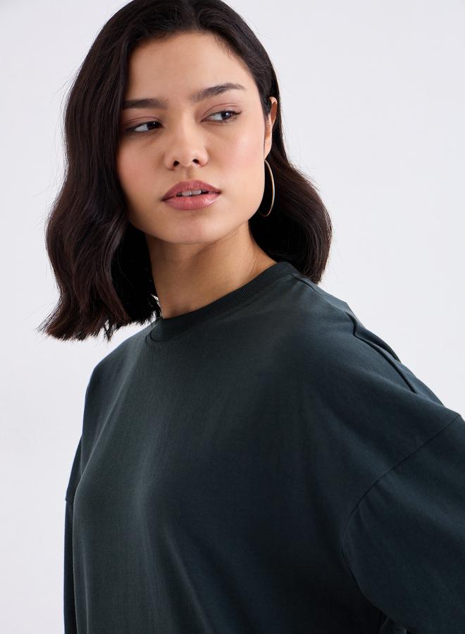 Styli Charcoal Oversized Slogan Print T-Shirt - Image 3