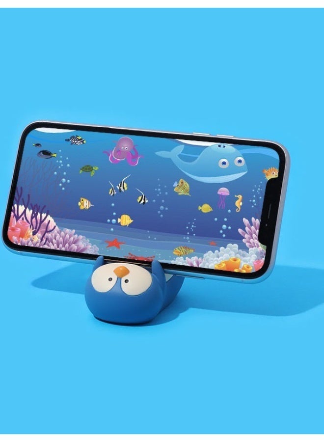 general Cute Animal Phone Stand, Penguin Smartphone Holder for Desk, Fun Office Decor, Resin Cell Phone Holder for All Smartphones, Tablets, Blue Penguin Design for Home, Office - Image 2