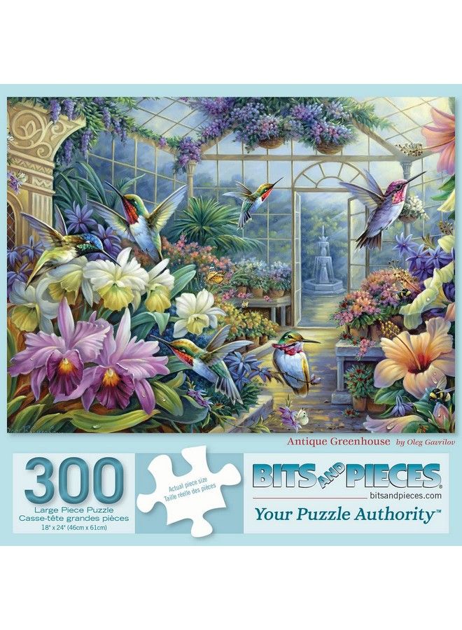 Bits and Pieces 300 Piece Jigsaw Puzzle For Adults 18" X 24" Antique Greenhouse 300 Pc Hummingbirds Flowers Butterflies Jigsaw By Oleg Gavrilov - Image 3