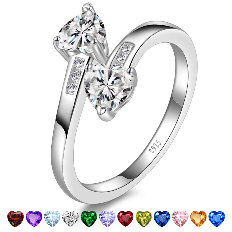 Yaresul Adjustable Promise Rings for her Heart Rings for Women April Birthstone Cubic Zirconia Ring 925 Sterling Silver Women Stackables Statement Open Ring - Image 1