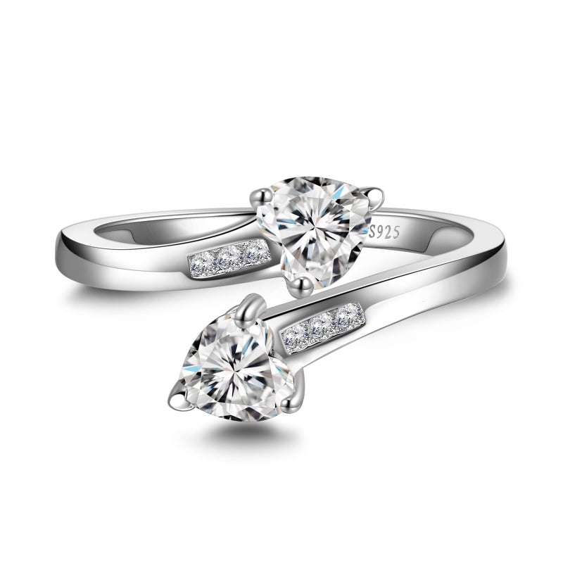 Yaresul Adjustable Promise Rings for her Heart Rings for Women April Birthstone Cubic Zirconia Ring 925 Sterling Silver Women Stackables Statement Open Ring - Image 3