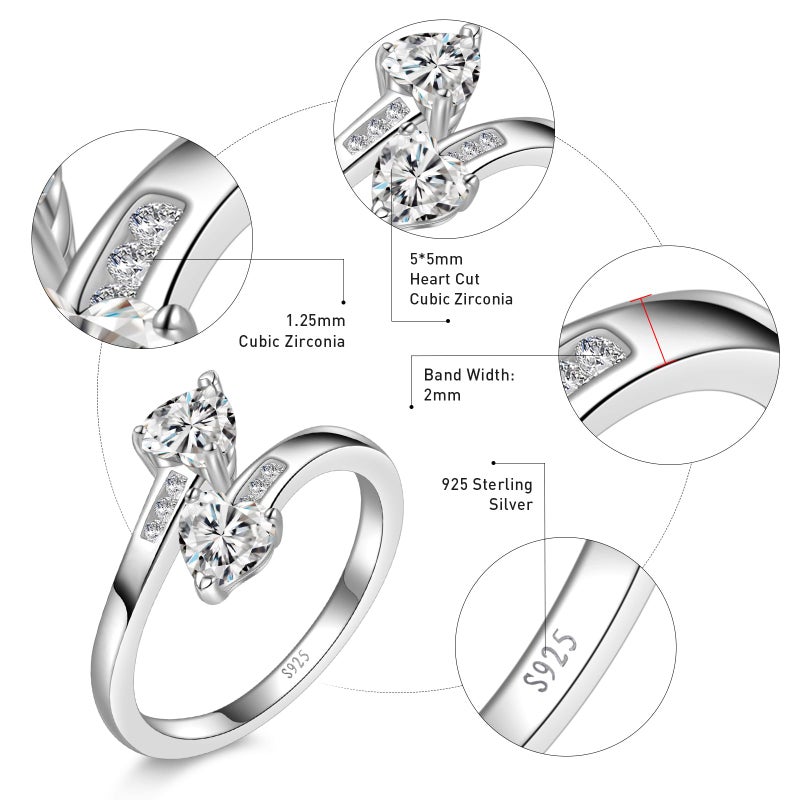 Yaresul Adjustable Promise Rings for her Heart Rings for Women April Birthstone Cubic Zirconia Ring 925 Sterling Silver Women Stackables Statement Open Ring - Image 4