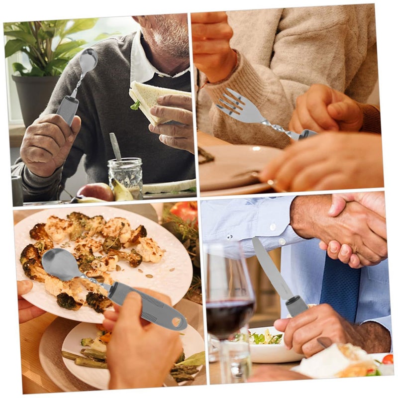 Adaptive Ergonomic Utensil Set With Non-Slip Handle Portable Dining Aid For Elderly And Disabled Black - Image 4
