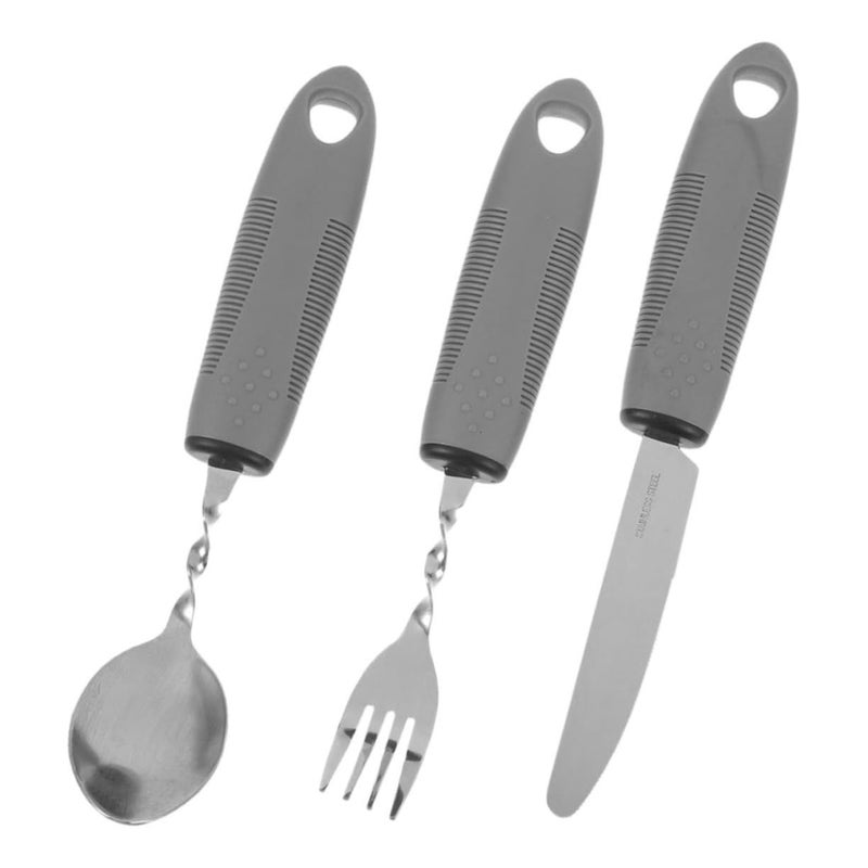 Adaptive Ergonomic Utensil Set With Non-Slip Handle Portable Dining Aid For Elderly And Disabled Black - Image 2