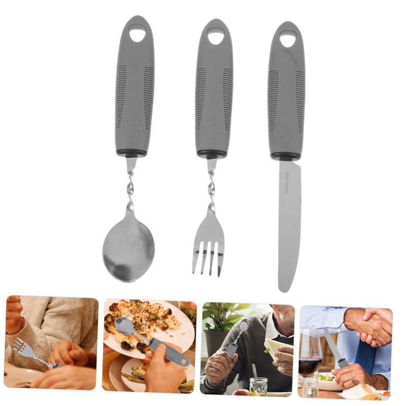 Adaptive Ergonomic Utensil Set With Non-Slip Handle Portable Dining Aid For Elderly And Disabled Black - Image 5