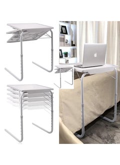 Plastic Table Mate Folding Portable TV Tray Laptop Desk Adjustable Height Tilt Angle Multi Function for Sofa Couch Bed Reading Working Eating White