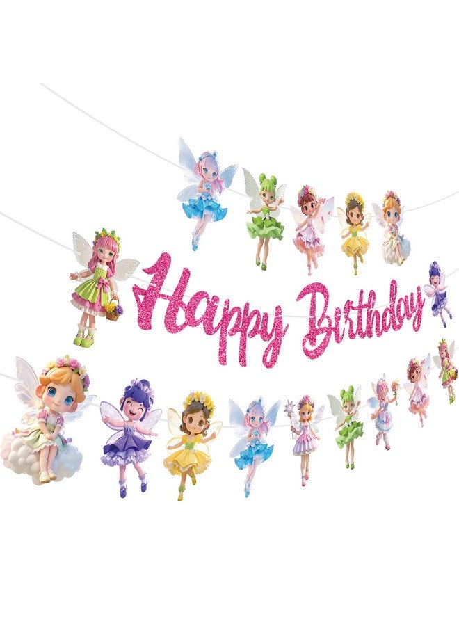TBEEJ Fairy Party Banners 3Pcs Happy Birthday Garland Banners for Boy Girls Theme Baby Shower Birthday Party Supplies - Image 1