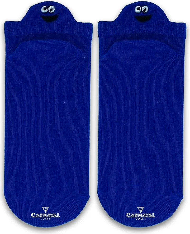 Carnaval Socks Embroidered Blue Emoji Patterned Colorful Socks