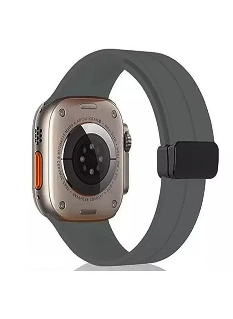 Generic - High Quality Silicone Band iWatch Sports Strap with Magnetic Lock for Apple Watch 44mm 45mm and Ultra 49mm 8 SE 7 6 5 Grey - Image 1
