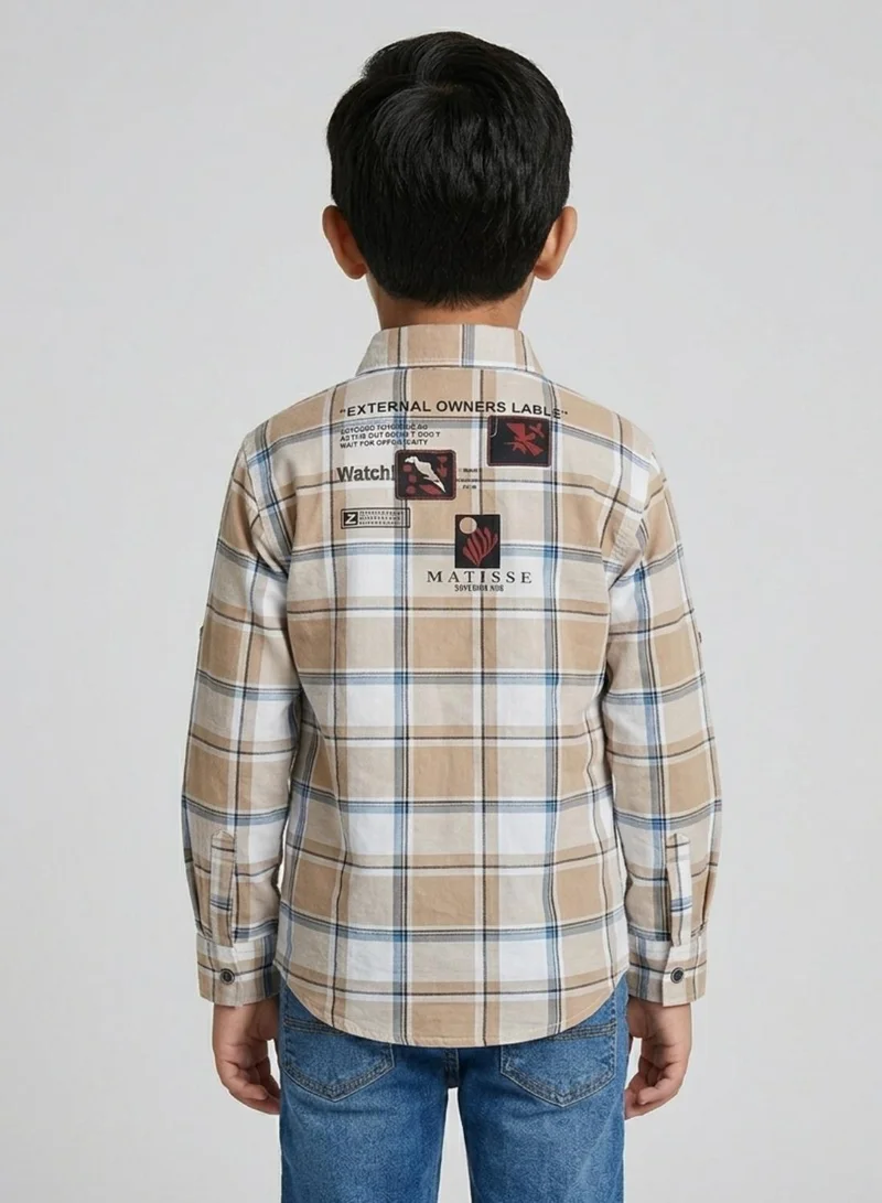 babyqlo Boys Beige Checkered Long Sleeve Shirt