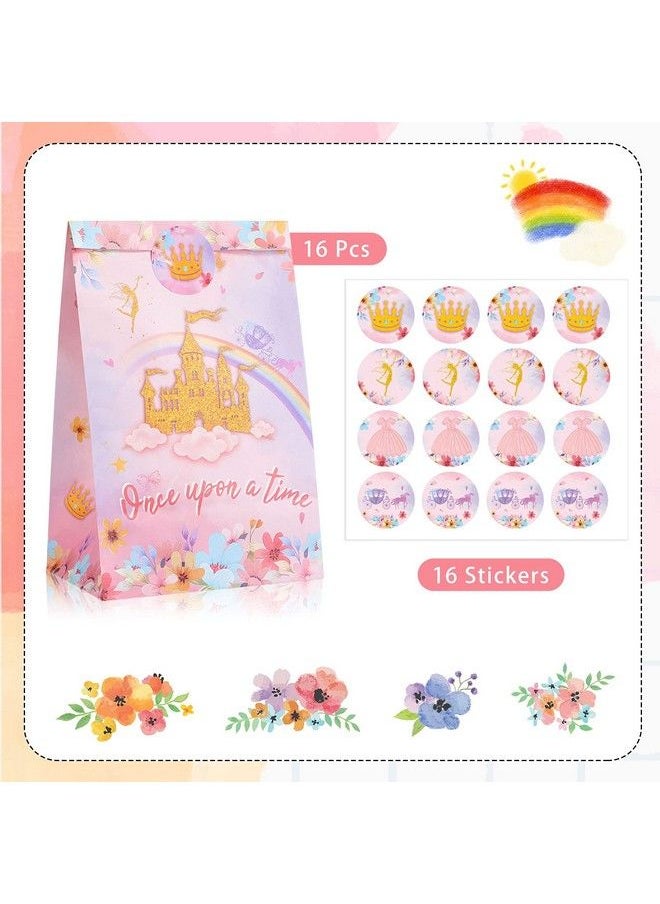 Outus 16 Pcs Princess Party Favor Bags Princess Goodie Candy Bags Decorations Pink Castle Treat Bags With 16 Princess Stickers For Birthday Baby Shower Party Supplies  - Image 3