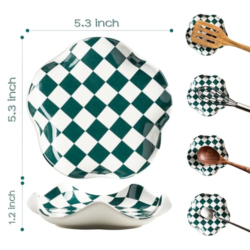 Miamolo Checkered Spoon Rest for Kitchen Counter, Cooking Spoon Holder for Stove Top, Large Utensil Spatula Rest Tray, Cute Kitchen Gadgets Gift for Housewarmings Weddings - Image 2