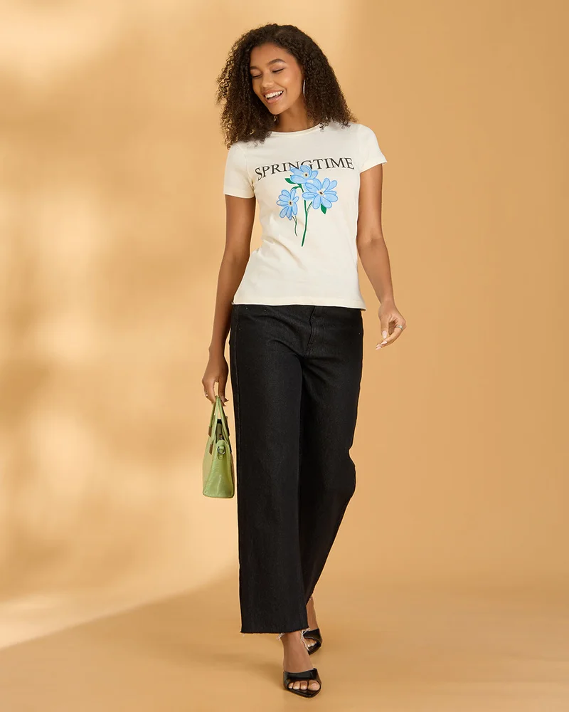 Redtag Women Ivory Printed Graphic T Shirt