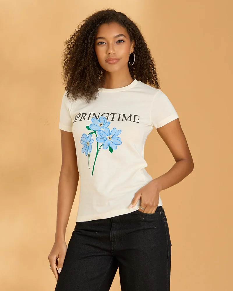 Redtag Women Ivory Printed Graphic T Shirt