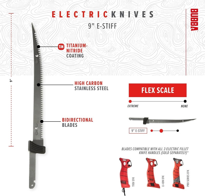 Bubba E-STIFF Electric Fillet Blade with Ti-Nitride Coated Hollow Stainless Steel Non-Stick Reciprocating Construction for Fishing and Outdoors - Image 3