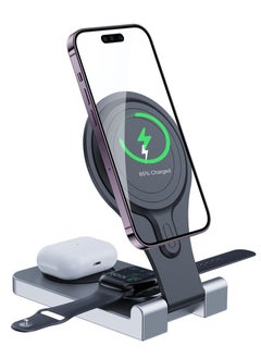 Magnetic 3 in 1 Wireless Charging Station for Apple Series, 15W Fast Mag-Safe Charger Stand for iPhone 15/14/13, for iWatch9/8/7