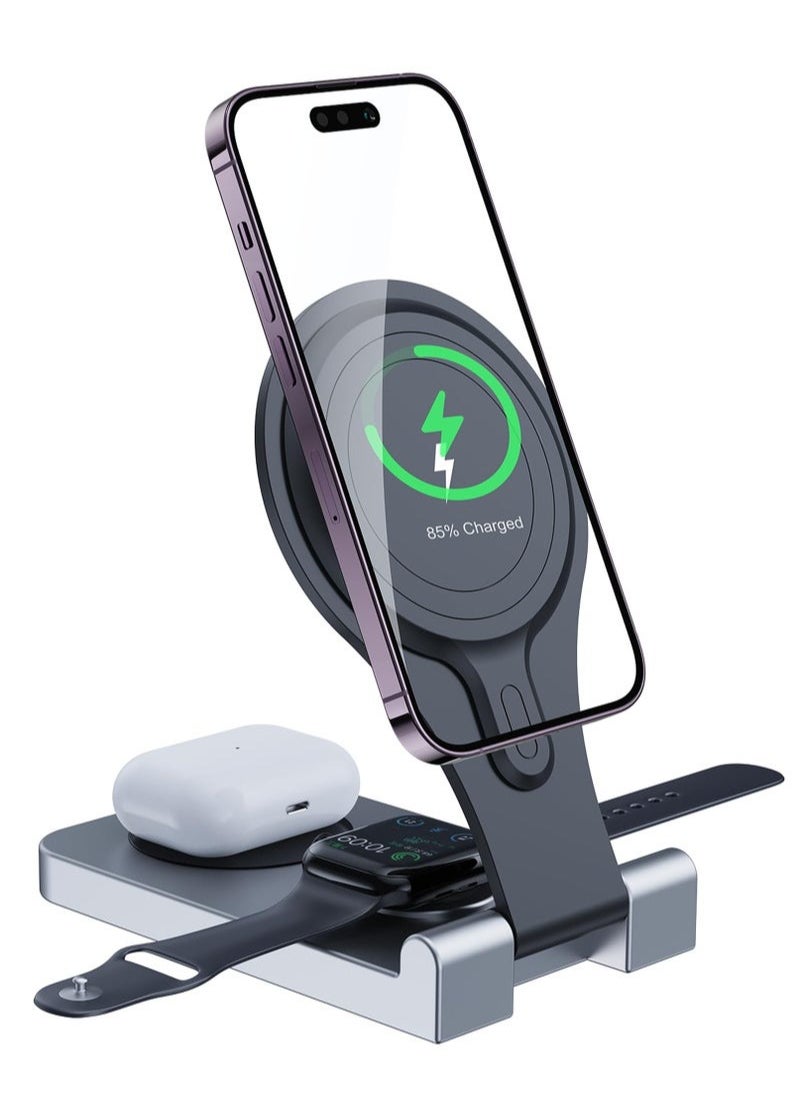 XiuWoo - Magnetic 3 in 1 Wireless Charging Station for Apple Series, 15W Fast Mag-Safe Charger Stand for iPhone 15/14/13, for iWatch9/8/7 - Image 1