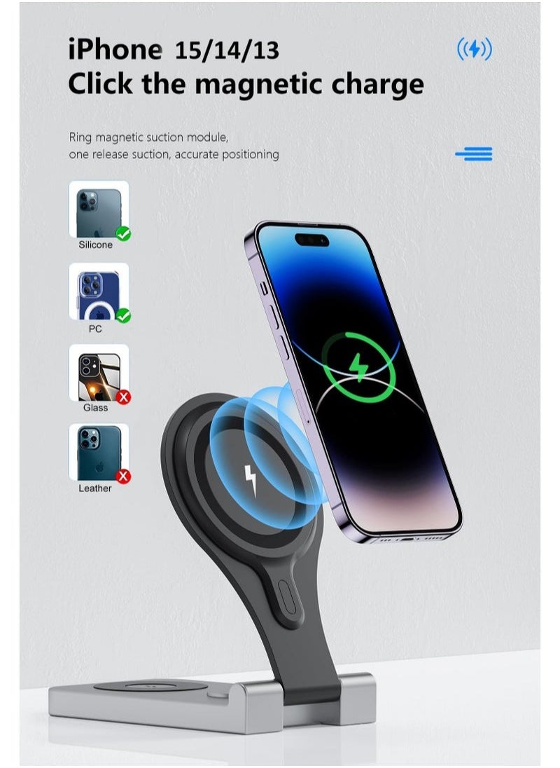 XiuWoo - Magnetic 3 in 1 Wireless Charging Station for Apple Series, 15W Fast Mag-Safe Charger Stand for iPhone 15/14/13, for iWatch9/8/7 - Image 1