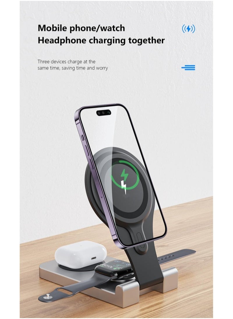 XiuWoo - Magnetic 3 in 1 Wireless Charging Station for Apple Series, 15W Fast Mag-Safe Charger Stand for iPhone 15/14/13, for iWatch9/8/7 - Image 1