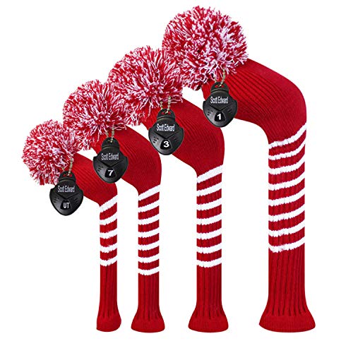 Scott Edward Multi-Style Optional Individualized Knit Golf Club Head Covers Set of 4, Fit for Driver Wood(460cc) * 1, Fairway Wood * 2, and Hybrid(UT) * 1, for Male/Female Golfers (Crimson Red) - Image 1