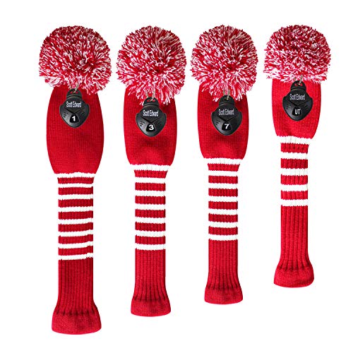 Scott Edward Multi-Style Optional Individualized Knit Golf Club Head Covers Set of 4, Fit for Driver Wood(460cc) * 1, Fairway Wood * 2, and Hybrid(UT) * 1, for Male/Female Golfers (Crimson Red) - Image 2