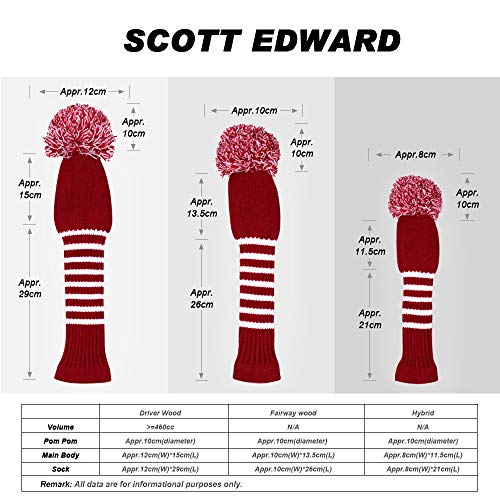 Scott Edward Multi-Style Optional Individualized Knit Golf Club Head Covers Set of 4, Fit for Driver Wood(460cc) * 1, Fairway Wood * 2, and Hybrid(UT) * 1, for Male/Female Golfers (Crimson Red) - Image 3