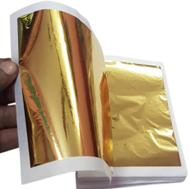 SUMERA WARQ Gold Leaf Sheets Imitation for Arts, Multipurpose Gold Foil Paper Gilding Crafting, Painting, Decoration, Furniture (Pack of 100) - Image 1