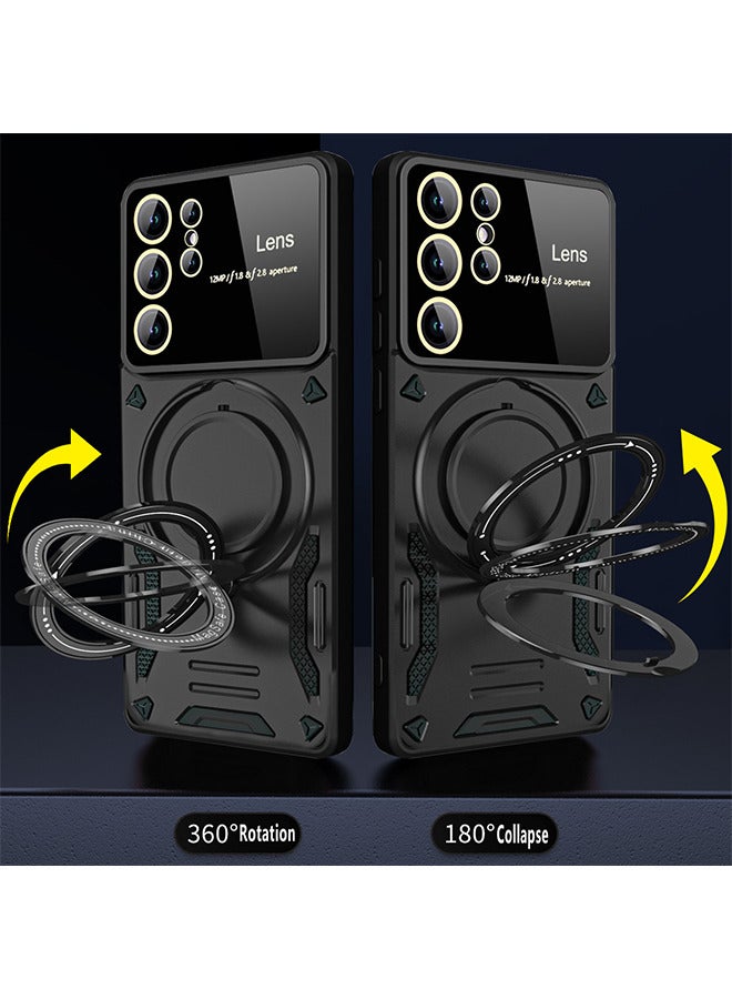 Depend Glass Lens Case For Samsung Galaxy S24 Ultra, Compatible For Wireless Charging With 360°Ring Rotating Magnetic Bracket Phone Cover For Samsung Galaxy S24 Ultra YD Black - Image 3