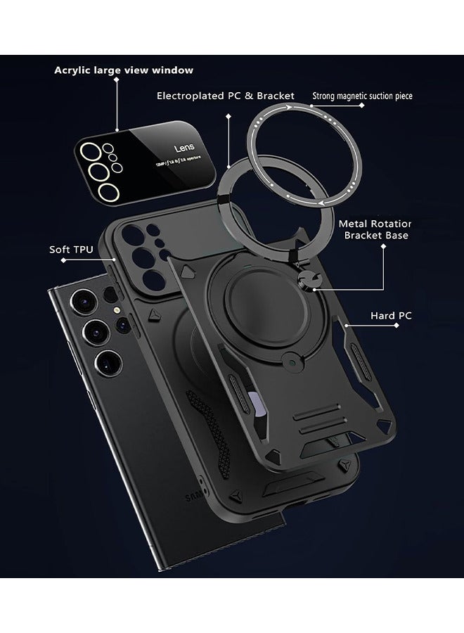 Depend Glass Lens Case For Samsung Galaxy S24 Ultra, Compatible For Wireless Charging With 360°Ring Rotating Magnetic Bracket Phone Cover For Samsung Galaxy S24 Ultra YD Black - Image 4