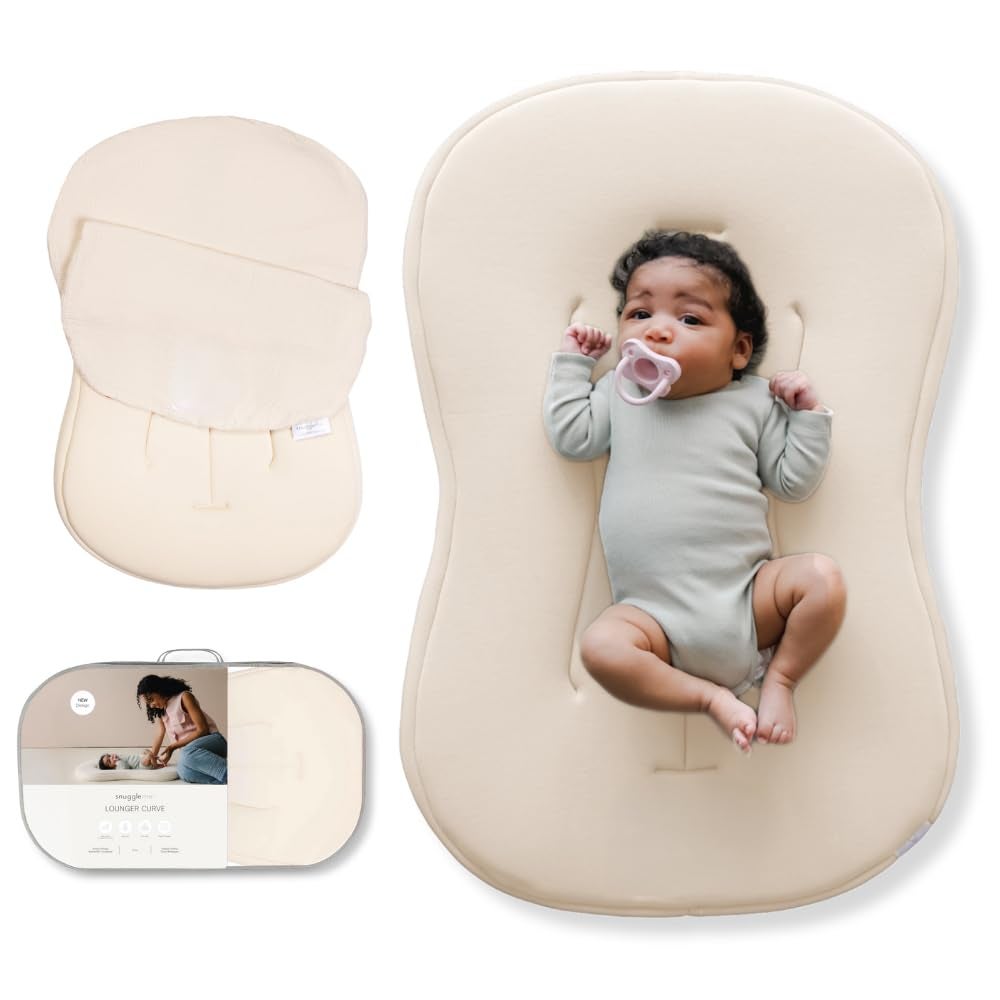 Snuggle Me® Baby Lounger Curve (0-6 Months) - Premium Organic Cotton with Foam Core, Machine-Washable Cover, Buttery-Soft & Breathable Infant Lounger with Travel Bag (30 in x 20 in x 1.9 in) - Natura
