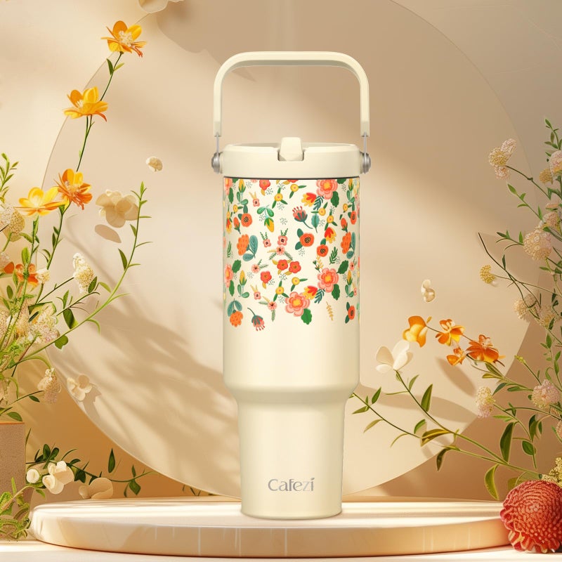 Cafezi 40 oz Tumbler with Lid and Straw, Stainless Steel Vacuum Insulated Tumblers with Flip Straw and Top Handle, Reusable Insulated Water Bottle for Home, Office, Leakproof, Fit in Cup Holder - Image 2