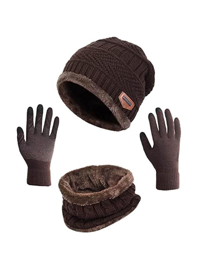 Winter Hat Scarf Gloves Slouchy Beanie Snow Knit Skull Cap Touch Screen Mittens Circle Scarves for Women Men - Image 1